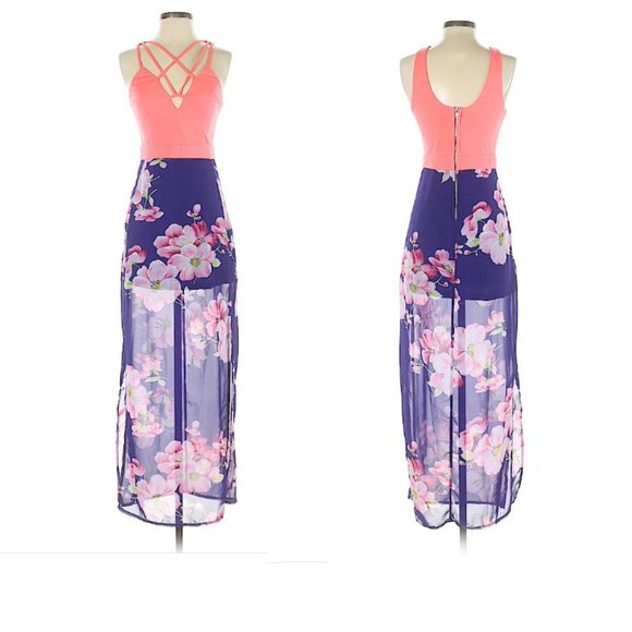 Tea n Cup Dresses & Skirts - Tea & Cup Floral Coral Dress Maxi Cut Out Layered